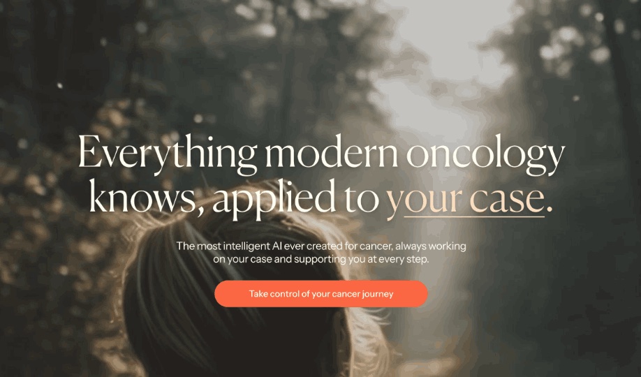 Radical Health site hero reading "Everything modern oncology knows, applied to your case." over a soft woodland photograph, with a single call to action.